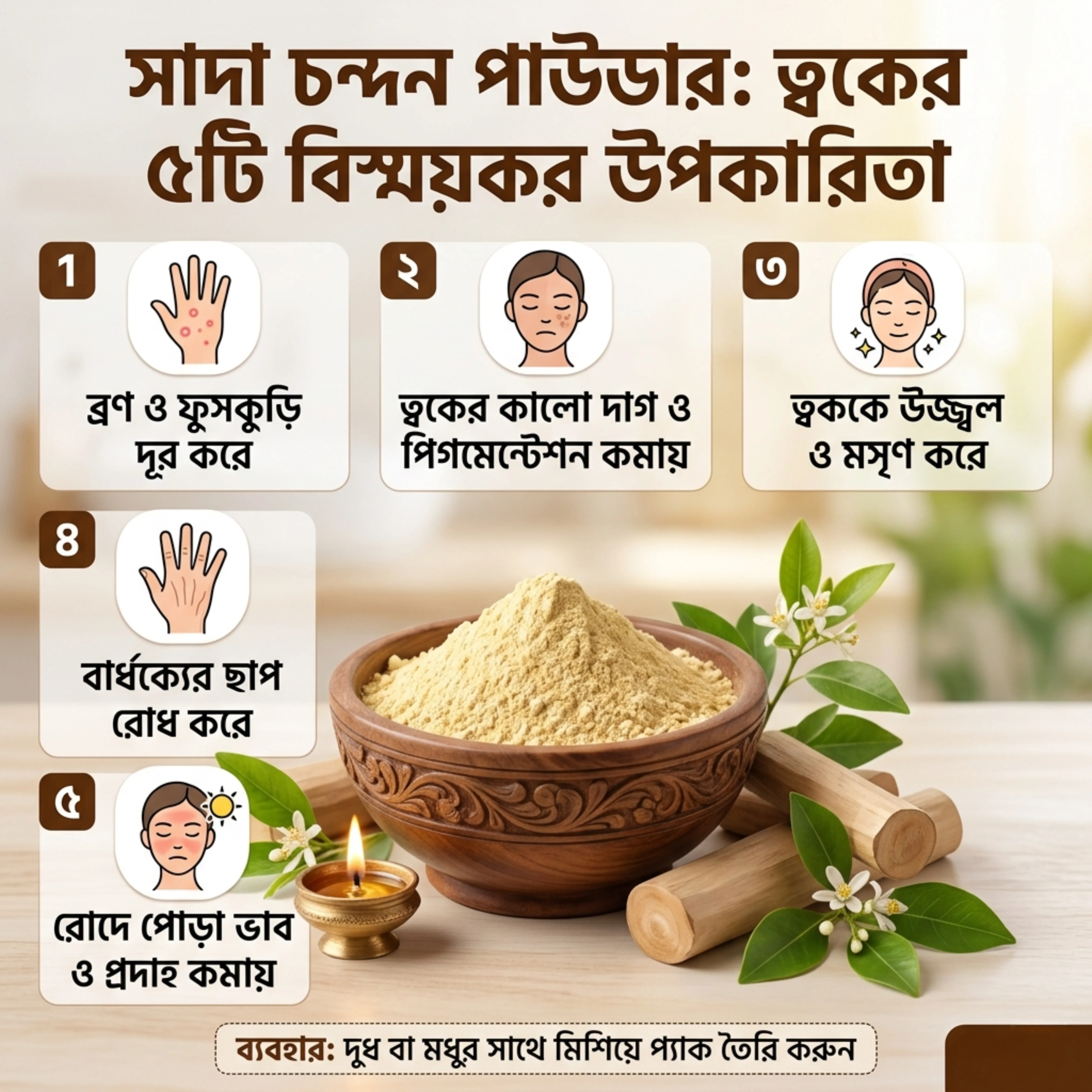 সাদা চন্দন পাউডার  ( ১০০গ্রাম ) / White Sandalwood Powder (100gm)